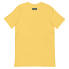 Board Meeting Tee — Yellow — outside-collar wordmark — Printful supplier mockup