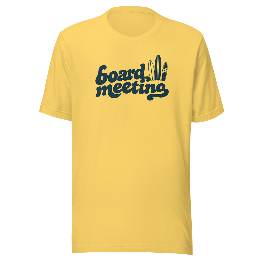 Board Meeting Tee — Yellow — front artwork — Printful supplier mockup