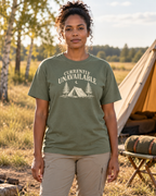 Currently Unavailable Tee — Moss — lifestyle afternoon campsite portrait