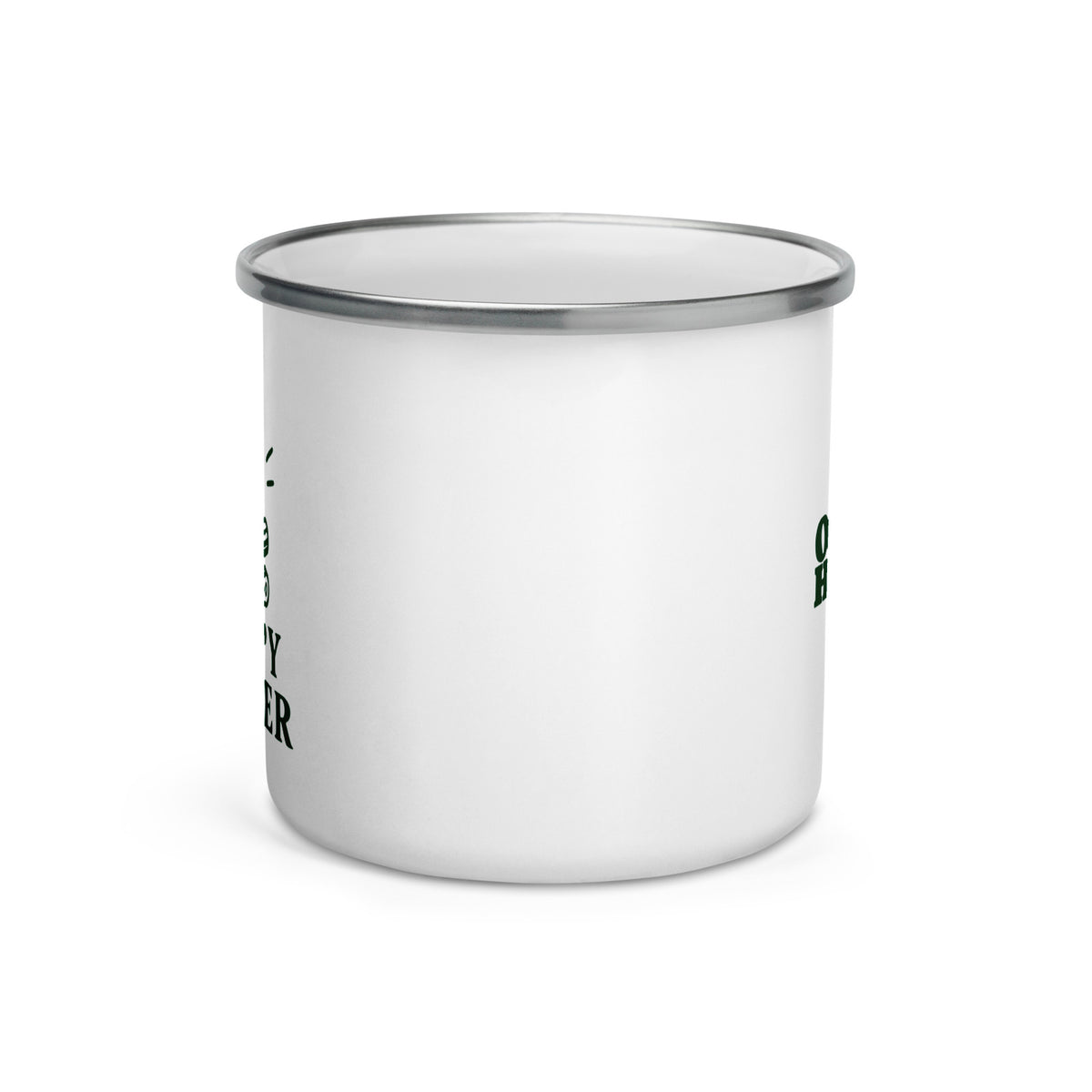 Happy Camper Enamel Mug — front angle — Printful supplier mockup