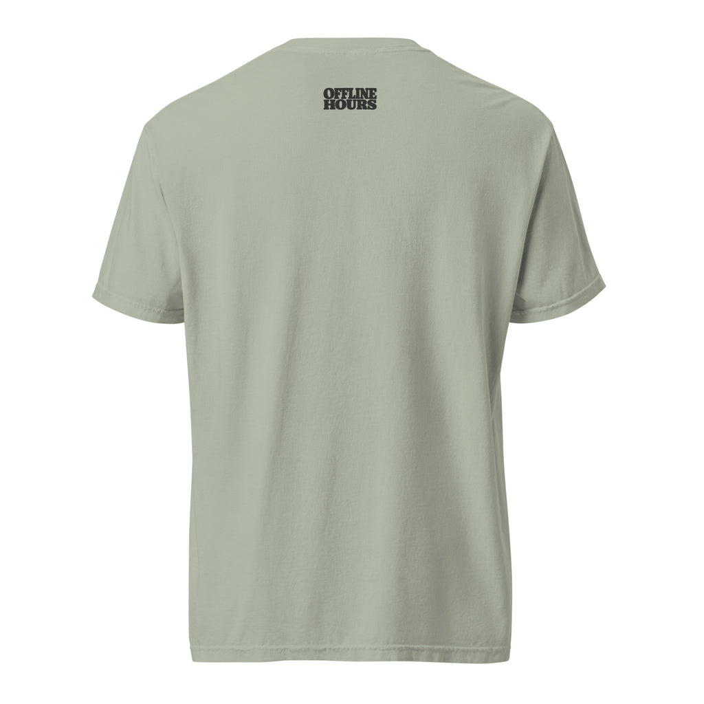 No Bars, No Problem Tee — Bay — outside back-collar wordmark