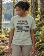 No Bars, No Problem Tee — Bay — lifestyle thoughtful woodland portrait