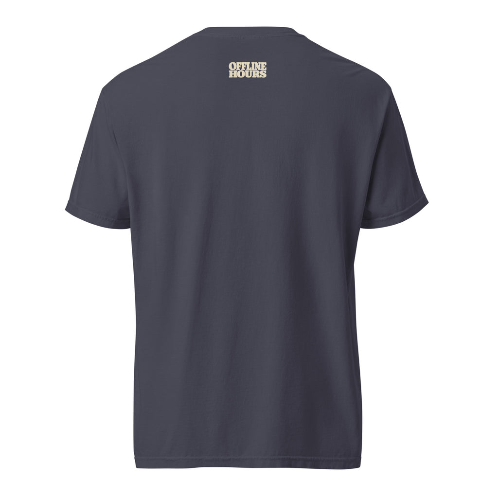 No Bars, No Problem Tee — Navy — outside back-collar wordmark