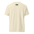 Currently Unavailable Tee — Ivory — approved outside-collar wordmark — Printful supplier mockup