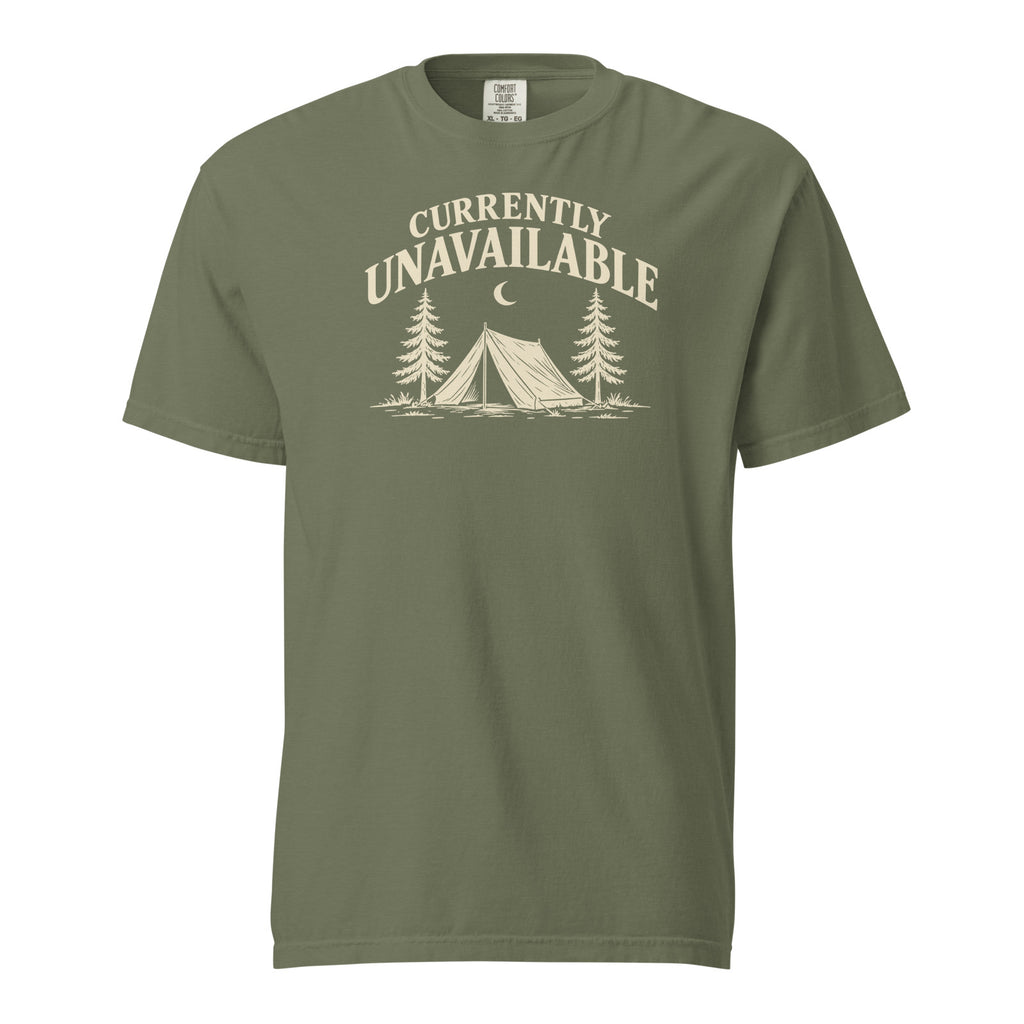 Currently Unavailable Tee — Moss — approved front artwork — Printful supplier mockup