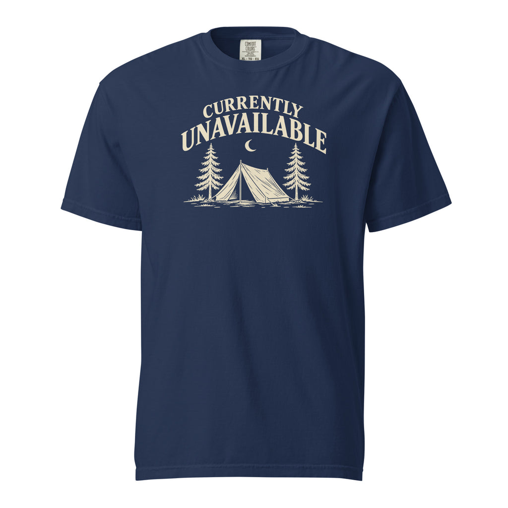 Currently Unavailable Tee — True Navy — approved front artwork — Printful supplier mockup