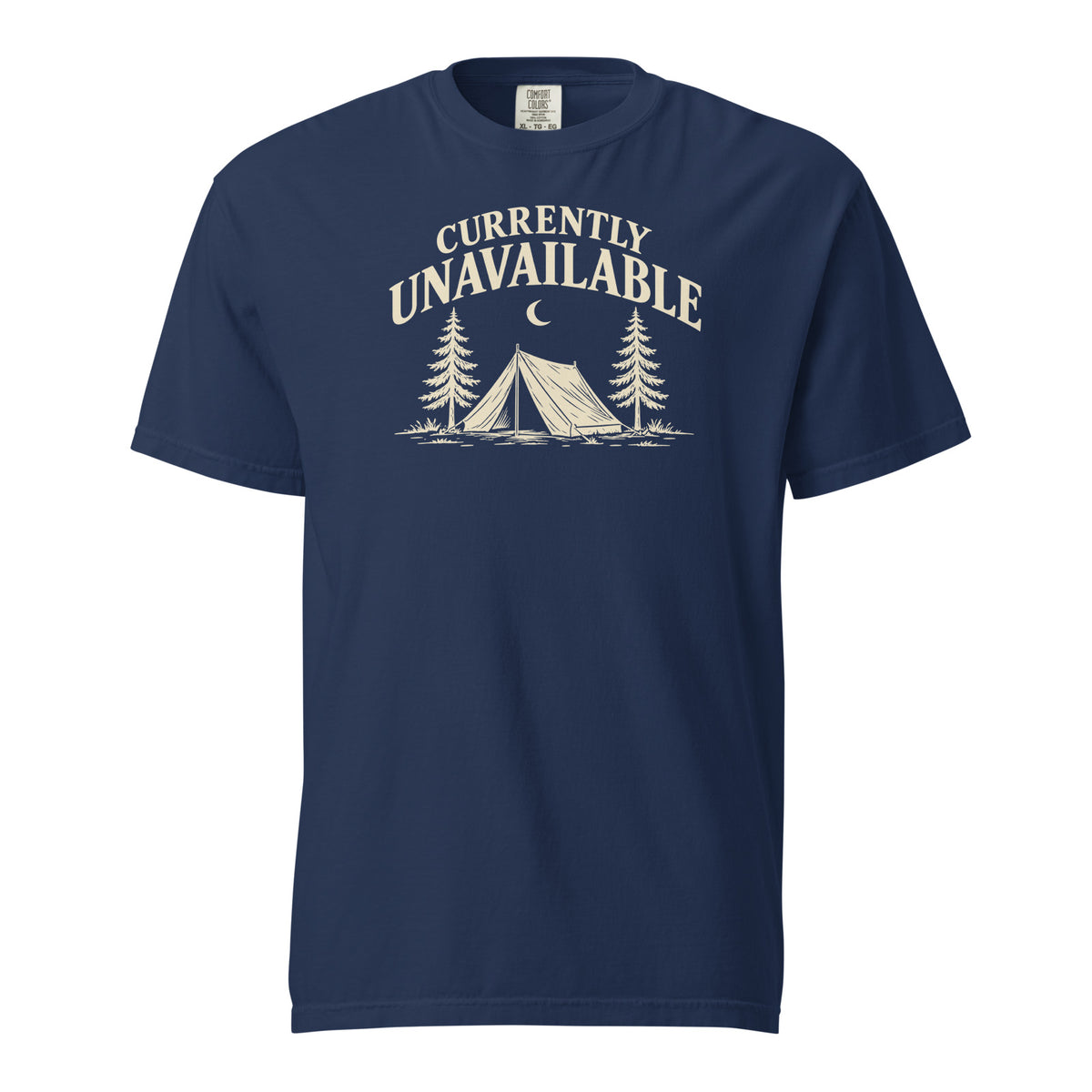 Currently Unavailable Tee — True Navy — approved front artwork — Printful supplier mockup
